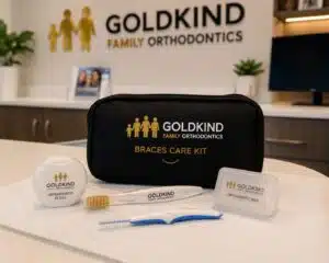Braces care kit with toothbrush floss and orthodontic wax